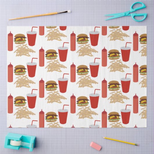 ファストフードバーガーのフライドパターン 薄葉紙 (クラフト)