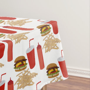 ファストフードバーガーのフライドパターンBBQピクニック テーブルクロス