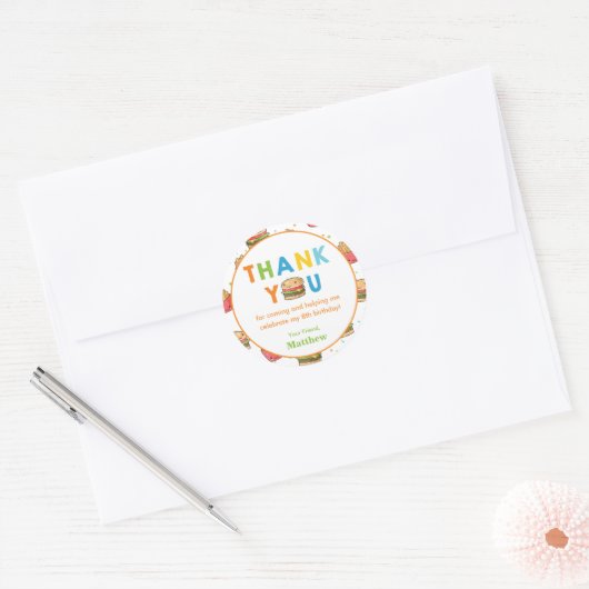 ファストフードバーガー誕生日パーティーお願い ラウンドシール (封筒)