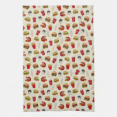 ファストフードバーガー、フライドポテト、サンデー キッチンタオル (縦)