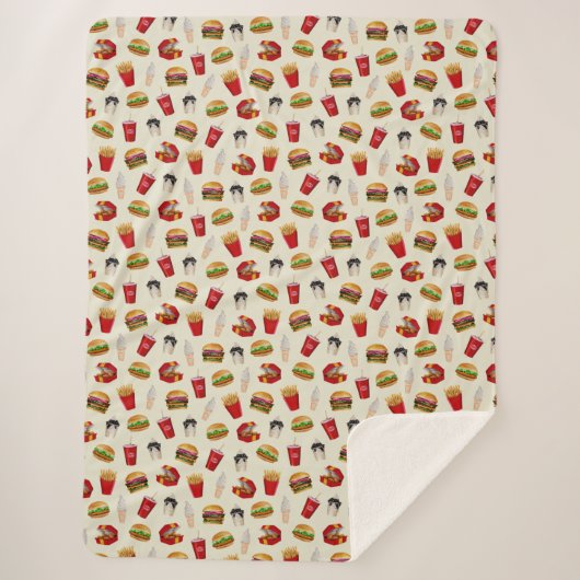 ファストフードバーガー、フライドポテト、サンデー シェルパブランケット (正面)