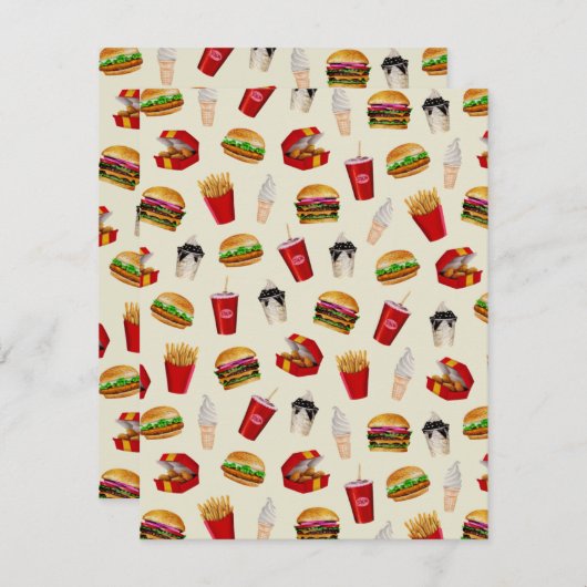 ファストフードバーガー、フライドポテト、サンデー ノートカード (正面/裏面)