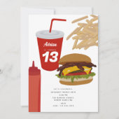 ファストフードバーガーBBQ誕生日 招待状 (正面)