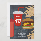 ファストフードバーガーFRIESバーベキュー誕生日 招待状 (正面)