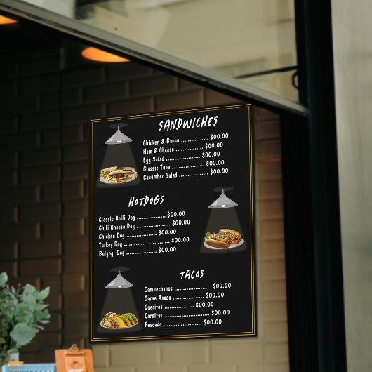 ファストフードメニュー サンドイッチ | ホットドッグ | タコス ブラック ポスター