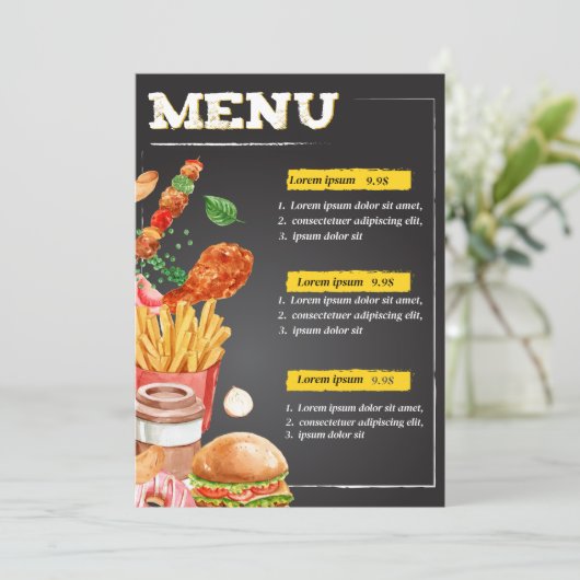 ファストフードレストランの食事メニュー メニュー (スタンド正面)