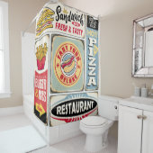 ファストフード店やレトロシンボルや象徴 シャワーカーテン (インサイチュ)