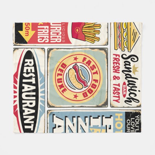 ファストフード店やレトロシンボルや象徴 フリースブランケット (正面(横))