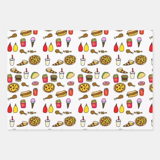 ファストフード漫画ラッピング紙セット ラッピングペーパーシート (正面)