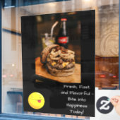 ファストフード窓が貼り付く ウィンドウサイン (カフェ窓)