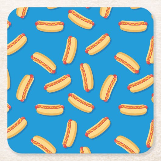 ファストフードHOT DOGSのパターン スクエアペーパーコースター (正面)