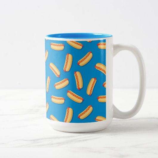 ファストフードHOT DOGSのパターン ツートーンマグカップ (右)