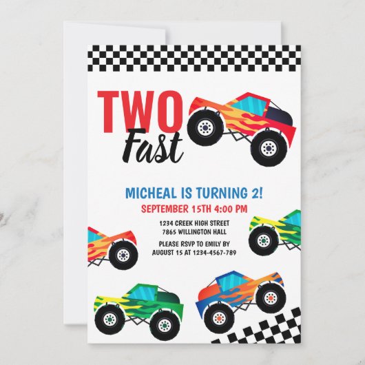 ファストモンスタートラックレース2回目の誕生日 招待状 (正面)
