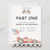 ファストワンバースデー招待状 レースカー ファーストバースデー 招待状 (正面)