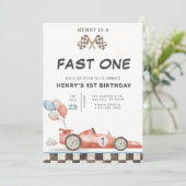 ファストワンバースデー招待状 レースカー ファーストバースデー 招待状 (スタンド正面)