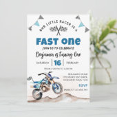 ファストワンブルーのダートバイク誕生日パーティー招待状 招待状 (スタンド正面)