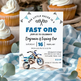 ファストワンブルーのダートバイク誕生日パーティー招待状 招待状