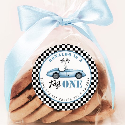 ファストワンブルーレースカー少年誕生日ありがとう ラウンドシール