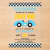 ファストワンレーシングカー 1歳の誕生日 アクリル招待状 (正面)