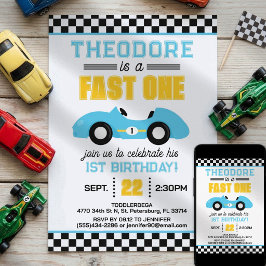 ファストワンレーシングカー 1歳の誕生日 招待状