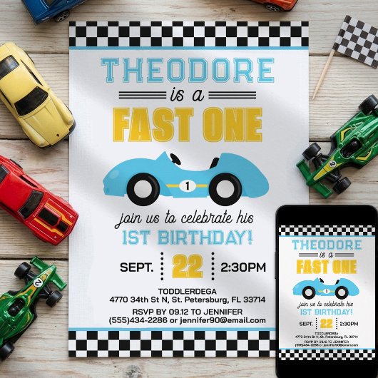 ファストワンレーシングカー 1歳の誕生日 招待状