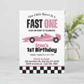 ファストワンレースカーガール 1歳の誕生日パーティー 招待状 (スタンド正面)