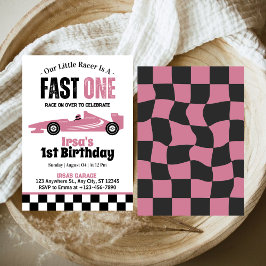 ファストワンレースカーガール 1歳の誕生日パーティー 招待状