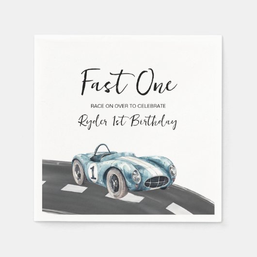 ファストワン レーシングカー 1歳の誕生日 スタンダードカクテルナプキン (正面)