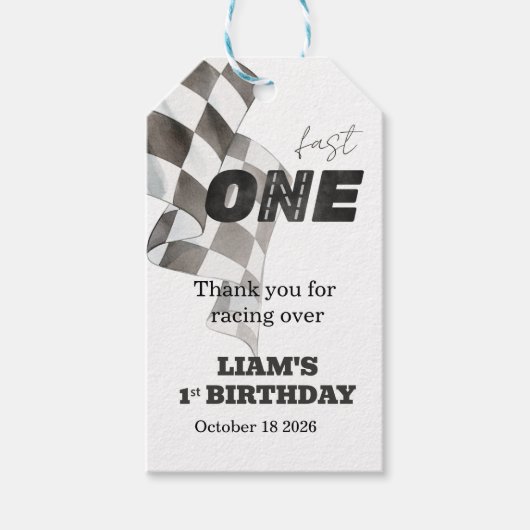 ファストワン 誕生日 レースフラグ 1歳の誕生日テーマ ギフトタグ (正面)