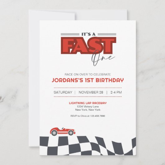 ファストワン 1歳の誕生日 レーシングカー インビテーション (正面)