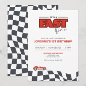 ファストワン 1歳の誕生日 レーシングカー インビテーション (正面/裏面)