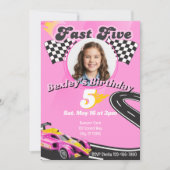 ファスト・ファイブ、ピンクのレースの絵 5歳の誕生日 招待状 (正面)