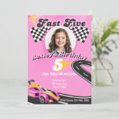 ファスト・ファイブ、ピンクのレースの絵 5歳の誕生日 招待状 (スタンド正面)