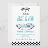 『ファスト&ファイヴ ブルー レース カー』5歳の誕生日パーティー 招待状 (正面)