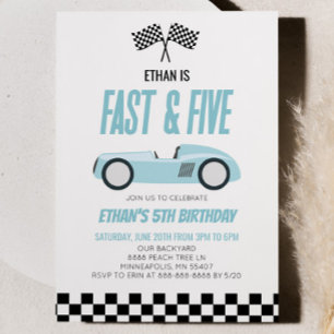『ファスト&ファイヴ ブルー レース カー』5歳の誕生日パーティー 招待状