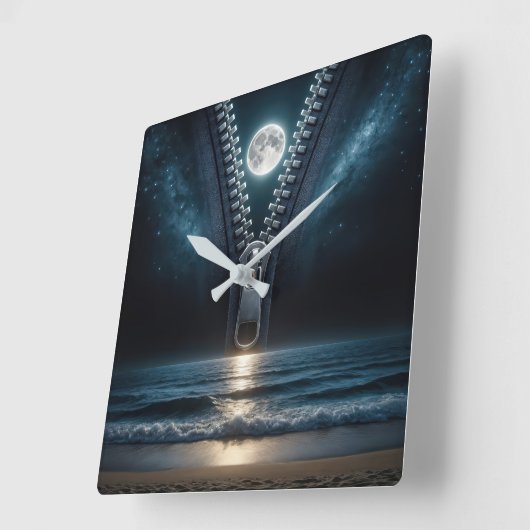 ファスナーが月光を解く スクエア壁時計 (傾斜)