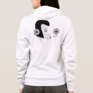 ファスナーを絞めるトレーナーのフード付きの女性 パーカ