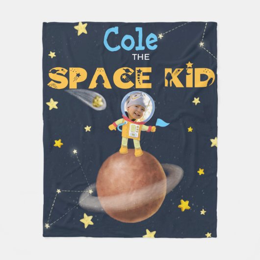 フ👨ァス宇宙飛行士🚀の可愛い宇宙テーマカスタム写真名 フリースブランケット (正面)