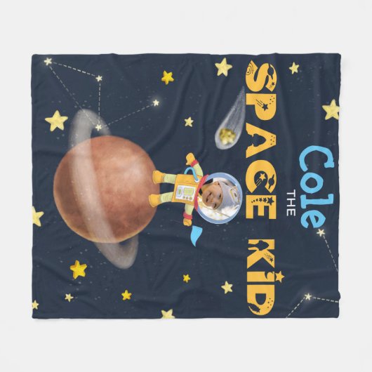 フ👨ァス宇宙飛行士🚀の可愛い宇宙テーマカスタム写真名 フリースブランケット (正面(横))