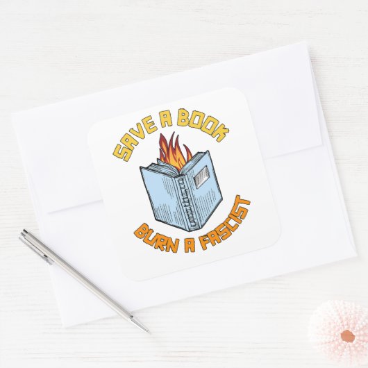 ファス救シストが本を燃やす スクエアシール (封筒)