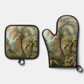 ファズパームツリーアンティークボタニカルファンドアート 鍋つかみ&鍋敷きセット (正面)