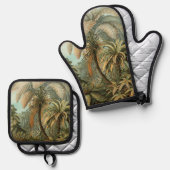 ファズパームツリーアンティークボタニカルファンドアート 鍋つかみ&鍋敷きセット (正面/裏面)