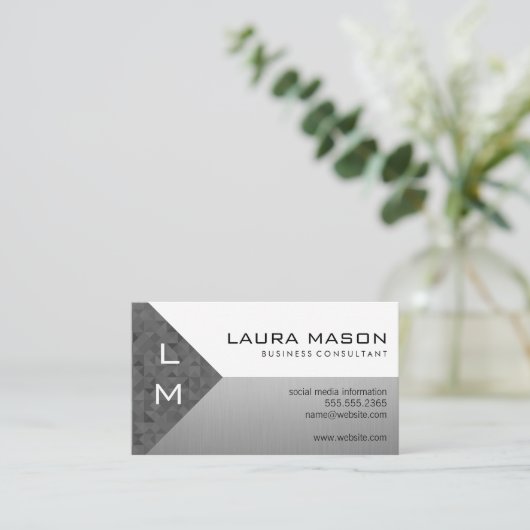 ファセットジオメトリックシルバーホワイト 名刺 (スタンド正面)