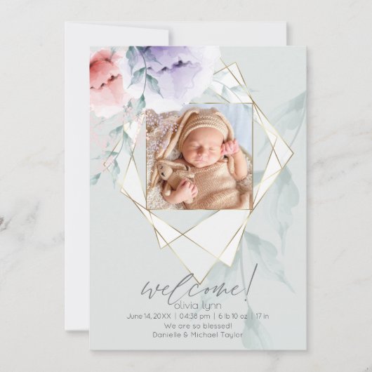 ファセットフォトフレームコーラルと薄紫牡丹 招待状 (正面)