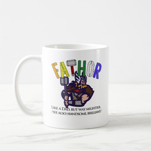 ファソールはパパのようだが強者のロゴ コーヒーマグカップ (左)