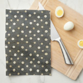 ファッシクールャルな白水玉模様ダークグランジグレー キッチンタオル (四つ折り)