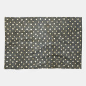 ファッシクールャルな白水玉模様ダークグランジグレー キッチンタオル (横)