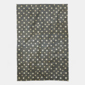 ファッシクールャルな白水玉模様ダークグランジグレー キッチンタオル (縦)