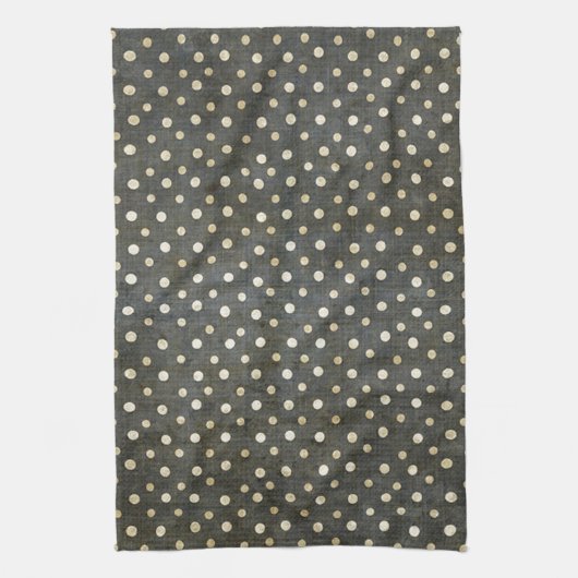 ファッシクールャルな白水玉模様ダークグランジグレー キッチンタオル (縦)