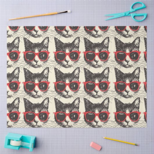 ファッシスタイリッシュャルな水彩猫デカップアート 薄葉紙 (クラフト)